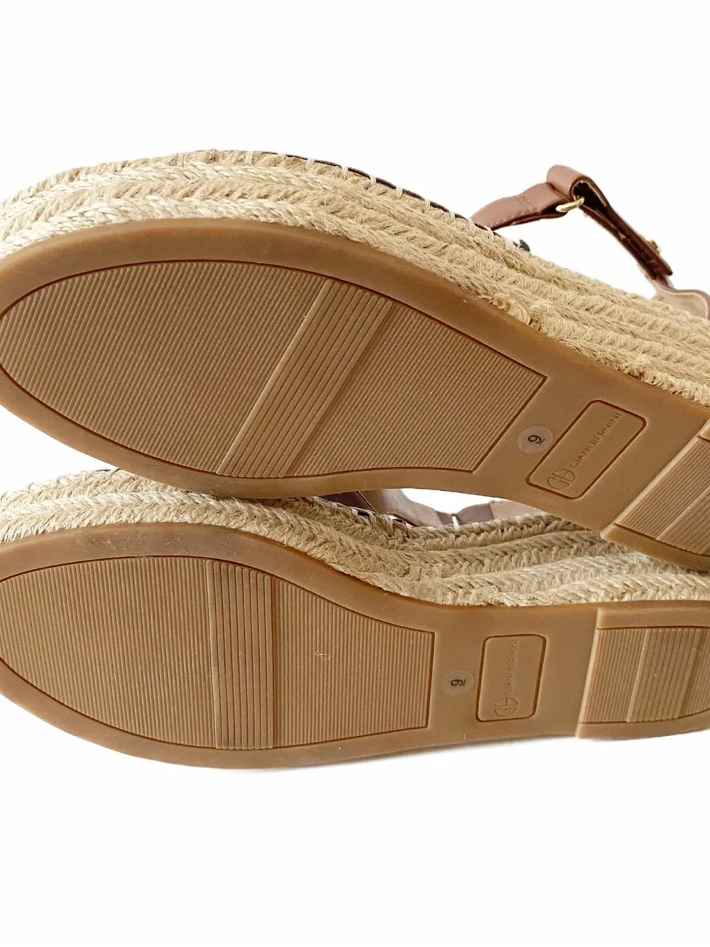 Giani Bernini CAYLAA wedge espadrille sandal saddle brown smooth vegan leather